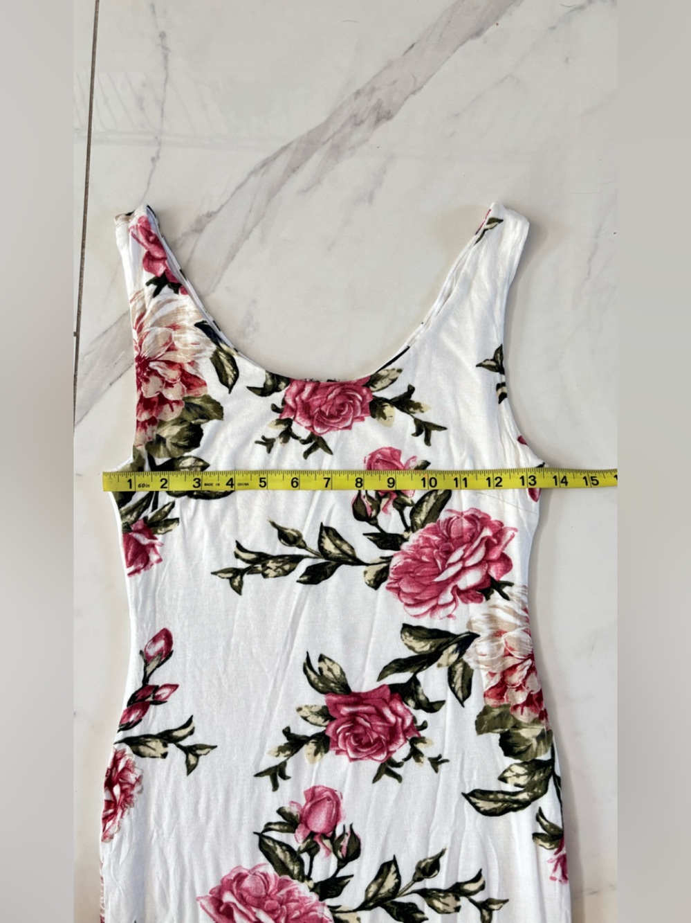 Popular Basics White Midi Dress with Pink Rose Print and back zipper Medium - Picture 12 of 14